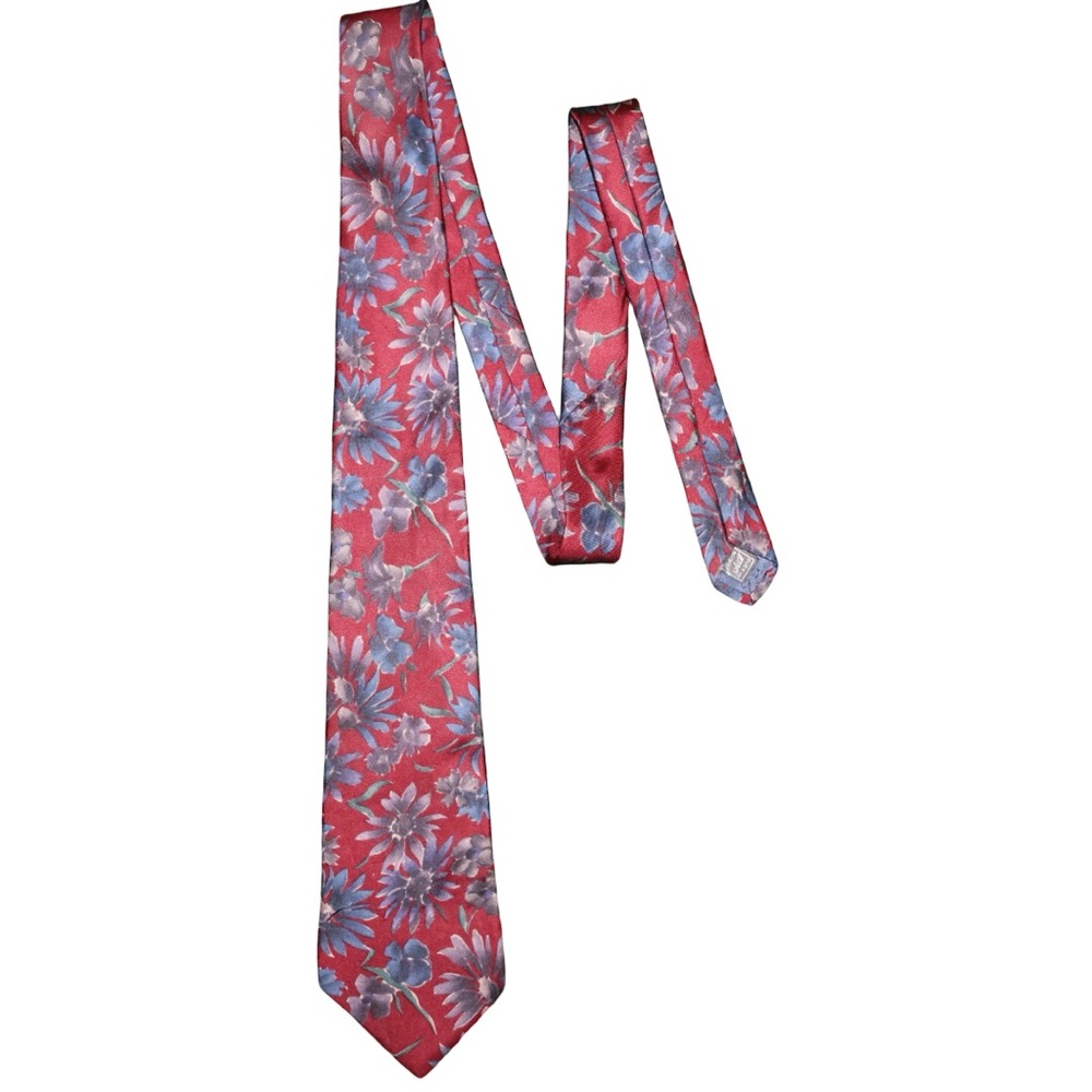 Vintage Geoffrey Beene Silk Tie. Navy & Burgundy Floral  Design